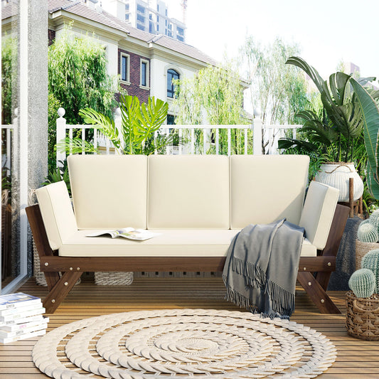 Outdoor Adjustable Patio Wooden Daybed Sofa Chaise Lounge