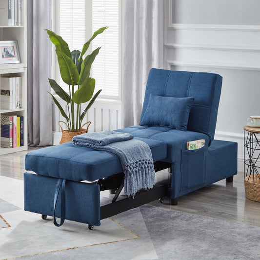 Living Room Bed Room Furniture With Blue Linen Fabric Recliner Chair Bed