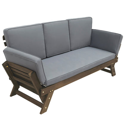 Outdoor Adjustable Patio Wooden Daybed Sofa Chaise Lounge