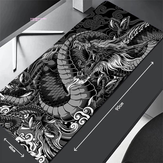 Black White Dragon Long Computer Mousepad