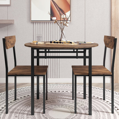 Modern 3-Piece Round Dining Table Set With Drop Leaf and 2 Chairs