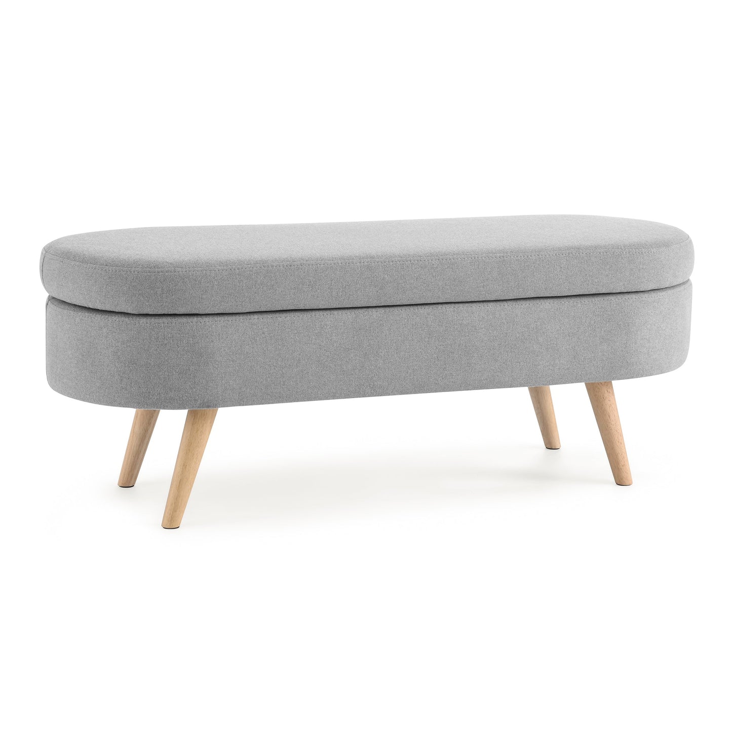 Ottoman Oval Storage Bench, Rubber Wood Legs, Grey(43.5"x16"x16")