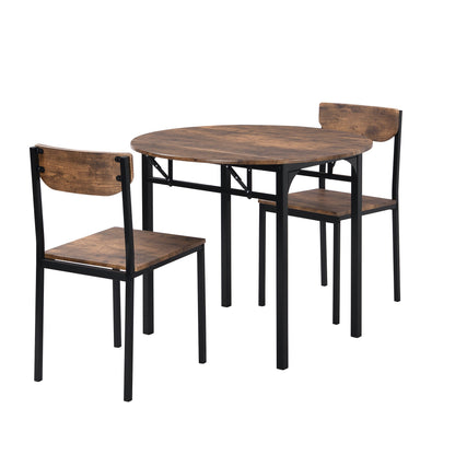 Modern 3-Piece Round Dining Table Set With Drop Leaf and 2 Chairs