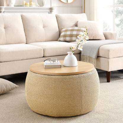 Round Storage Ottoman, 2 in 1 Function,