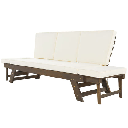 Outdoor Adjustable Patio Wooden Daybed Sofa Chaise Lounge