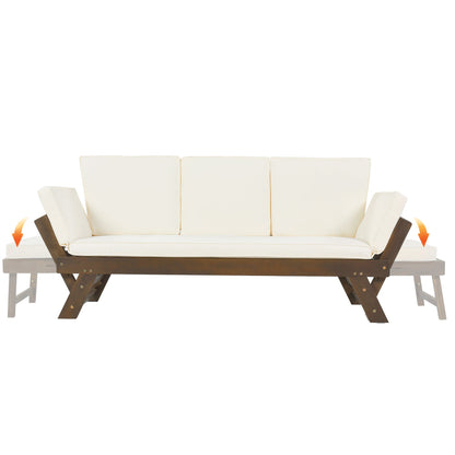 Outdoor Adjustable Patio Wooden Daybed Sofa Chaise Lounge