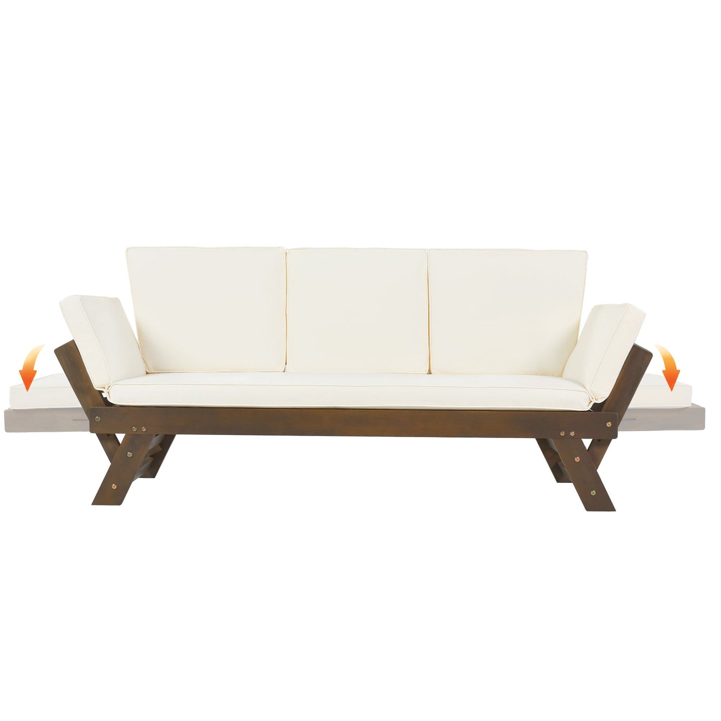 Outdoor Adjustable Patio Wooden Daybed Sofa Chaise Lounge