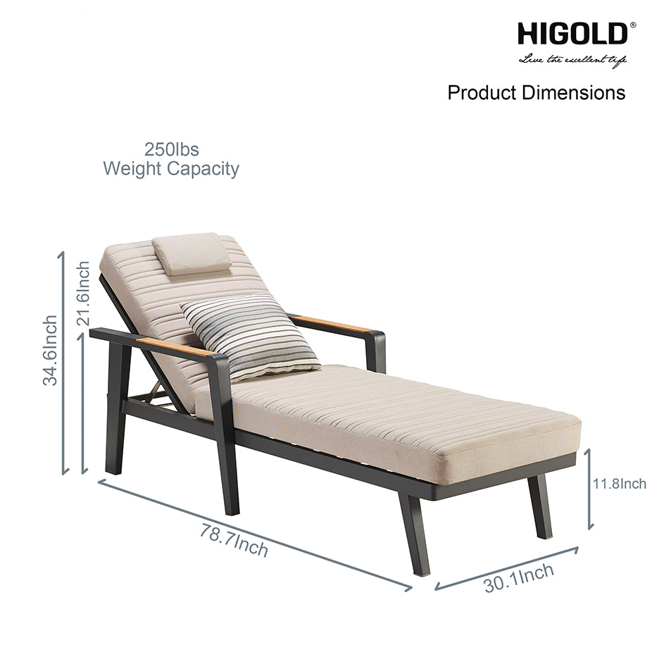 HIGOLD Emoti Aluminum Teak patio chaise lounger with cushion - series 6977