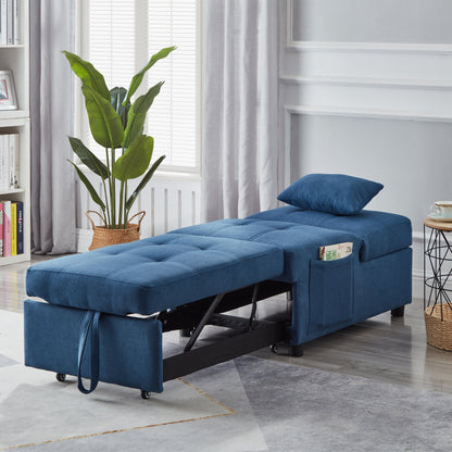 Living Room Bed Room Furniture With Blue Linen Fabric Recliner Chair Bed