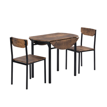 Modern 3-Piece Round Dining Table Set With Drop Leaf and 2 Chairs