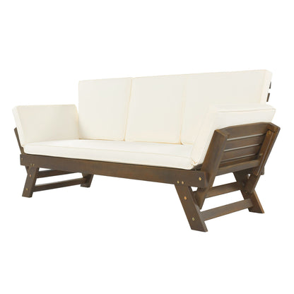 Outdoor Adjustable Patio Wooden Daybed Sofa Chaise Lounge