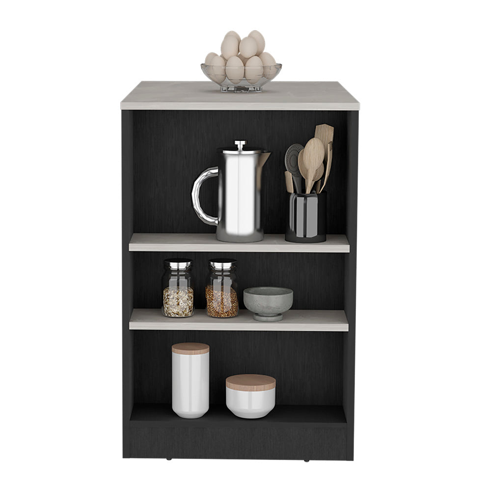 Kitchen Island with Three Side Shelves Doyle, Black / Ibiza Marble