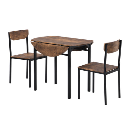 Modern 3-Piece Round Dining Table Set With Drop Leaf and 2 Chairs