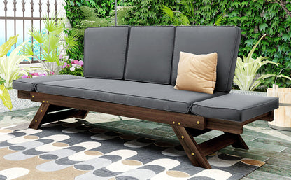 Outdoor Adjustable Patio Wooden Daybed Sofa Chaise Lounge