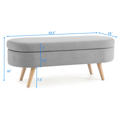 Ottoman Oval Storage Bench, Rubber Wood Legs, Grey(43.5"x16"x16")