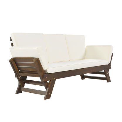 Outdoor Adjustable Patio Wooden Daybed Sofa Chaise Lounge