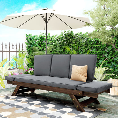 Outdoor Adjustable Patio Wooden Daybed Sofa Chaise Lounge