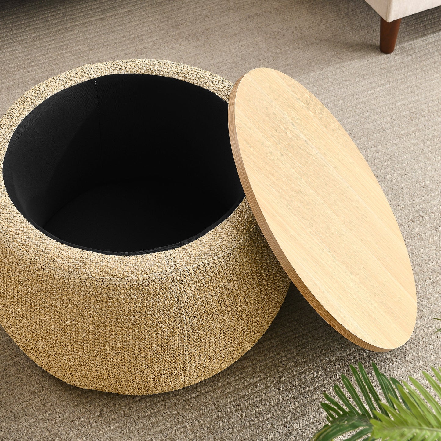 Round Storage Ottoman, 2 in 1 Function,