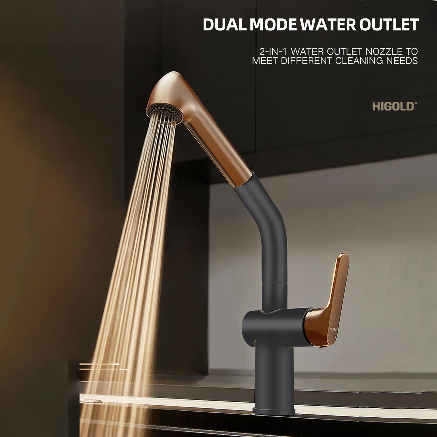 Single Handle Pull Down Kitchen Faucet with IF Award, Black Gold Finished