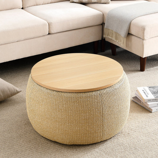 Round Storage Ottoman, 2 in 1 Function,