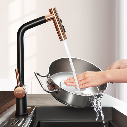 Single Handle Pull Down Sprayer Kitchen Faucet, Black Gold Finished