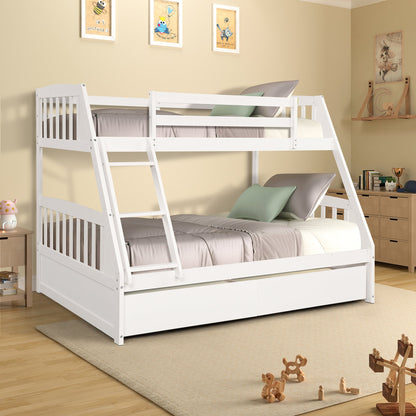 Solid Wood Twin Over Full Bunk Bed With Two Storage Drawers, White