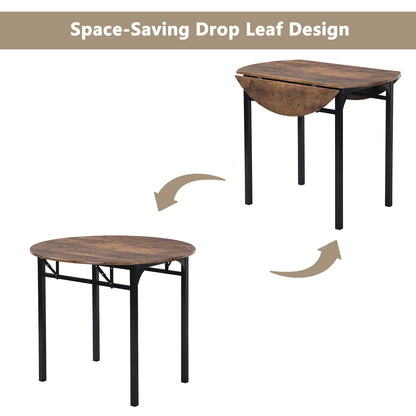 Modern 3-Piece Round Dining Table Set With Drop Leaf and 2 Chairs