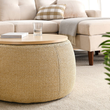 Round Storage Ottoman, 2 in 1 Function,