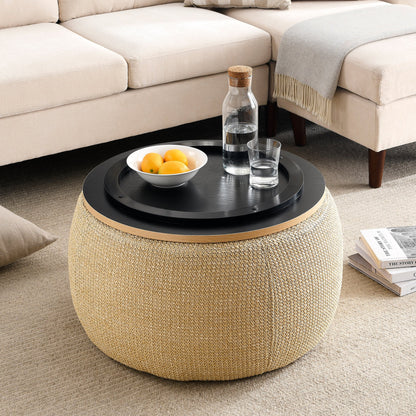 Round Storage Ottoman, 2 in 1 Function,