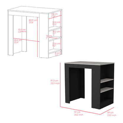 Kitchen Island with Three Side Shelves Doyle, Black / Ibiza Marble